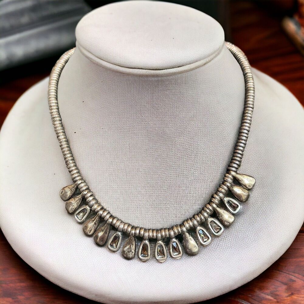 UNOde50 Silver Plated Statement Collar Necklace Gray Clear Crystal Heavy Signed